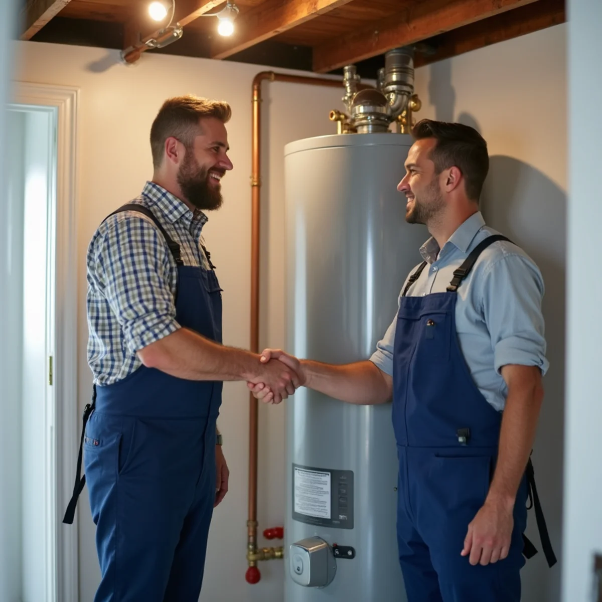 Satisfied Westport homeowner with licensed plumber after successful water heater installation