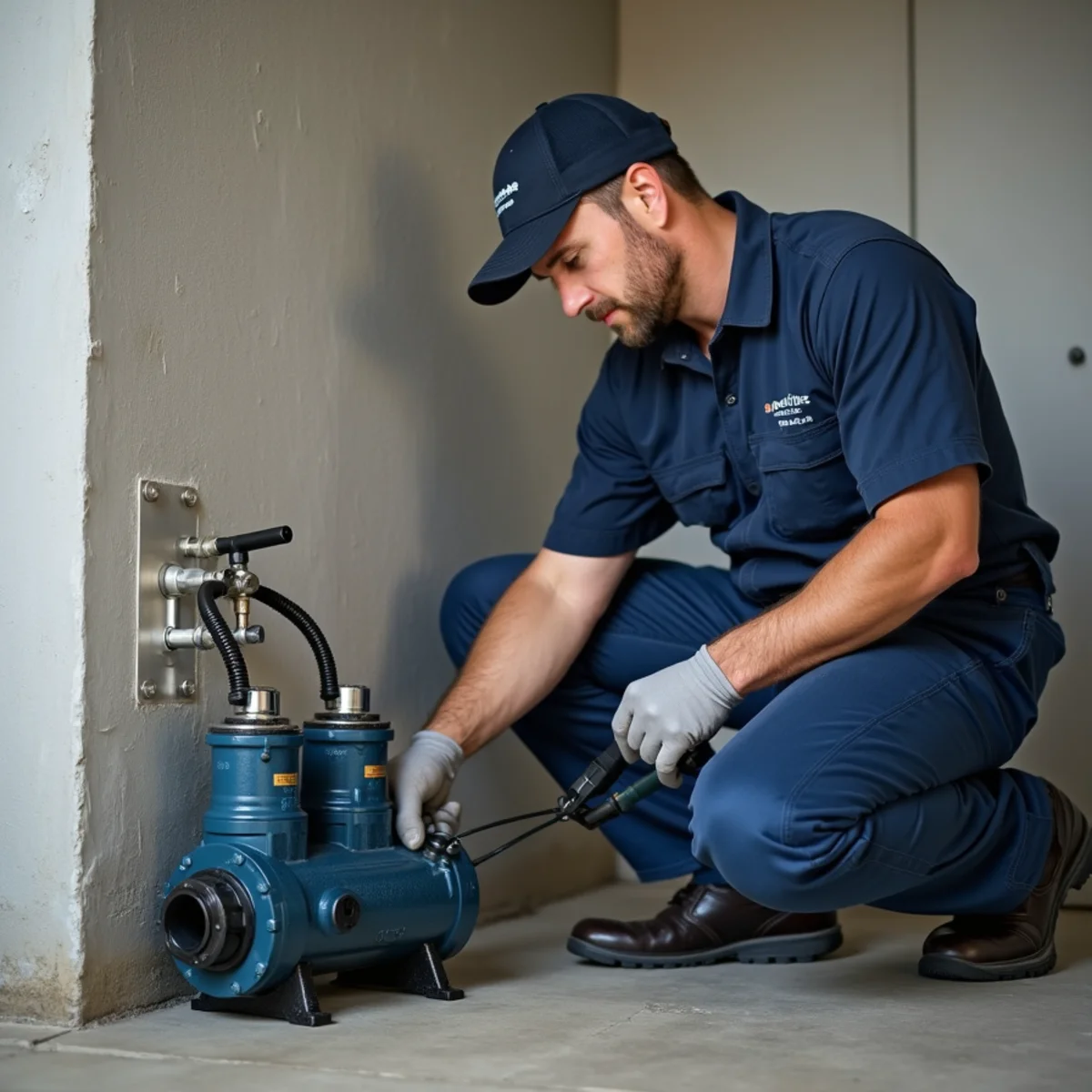 Heavy-duty cast iron sump pump with dual battery backup in Westport CT