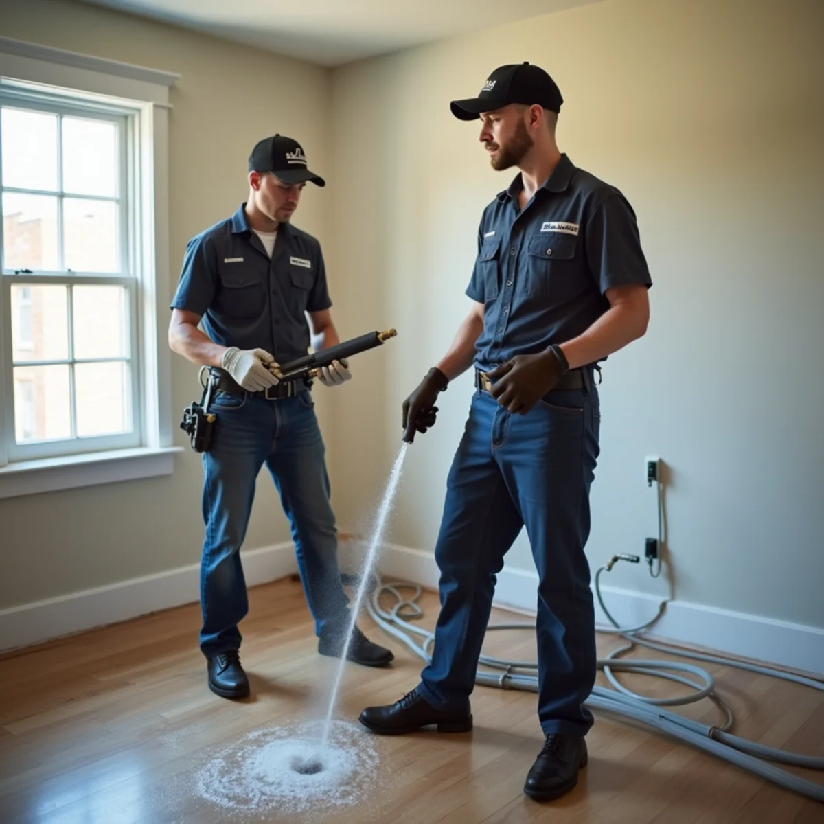 Homeowner safely turning main water shutoff valve during pipe leak in Westport CT